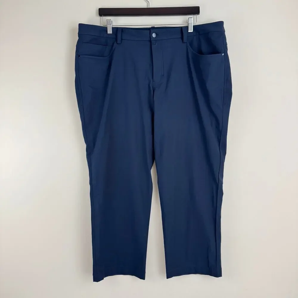 Lululemon Pants Men's 40 x 27 Measured Hemmed Active Travel Trousers Navy Blue